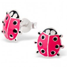 EE0585-PK   Sterling Silver Love Bug Ear rings with epoxy