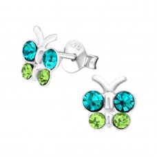 E01042-BL   Sterling Silver b/fly Ear rings with crystals