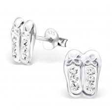 E01535-CR Sterling Silver Ballet shoe Ear Rings with crystals