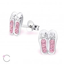 E01535-PK Sterling Silver Ballet shoe Ear Rings with crystals