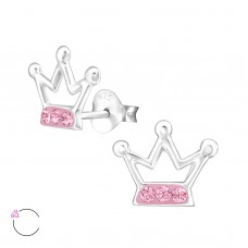 E01682-PK   Sterling Silver crown Ear rings with crystals