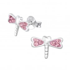 E01804-PK Sterling Silver Dragon fly Ear Rings with crystals