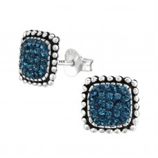 A02162-NV  Sterling silver square stud ear ring with crystals