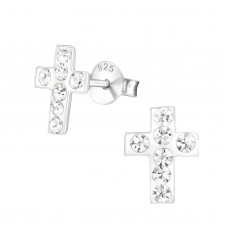 E01501-CR   Sterling Silver Cross ear ring with crystals