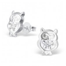 E00010-CR Sterling Silver Owl Ear rings with clear crystals