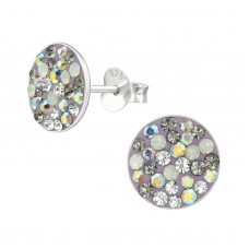 A00042-GR  Sterling silver grey crystal mix ear ring