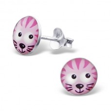 E00030-PK Sterling Silver Cat Head Ear Rings 