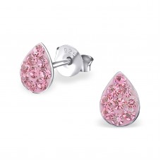 E00016-PK Sterling Silver Tear Ear rings with pink crystals