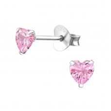 E0004H-PK Sterling Silver Heart stud Ear rings