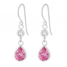 A00402-PK Sterling silver crystal double tear hook ear rings