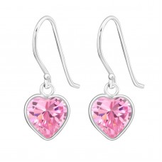 A000H8-PK Sterling silver crystal heart hook ear rings