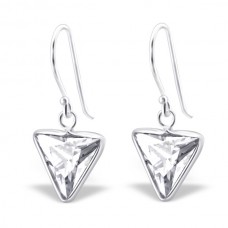 A01010-CR   Sterling silver CZ triangle hook ear ring