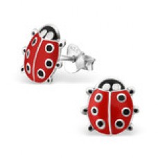 EE0585-RD   Sterling Silver Love Bug Ear rings with epoxy