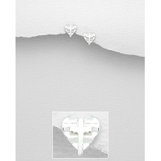 EE1255-SS   Sterling Silver Cross on Heart Ear Rings