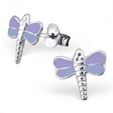 E01239-PU Sterling Silver Dragon fly Ear Rings with epoxy