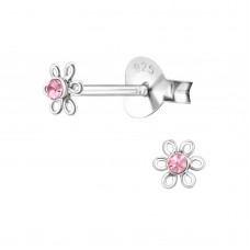 E01266-PK Sterling Silver Flower Ear rings with Crystal center