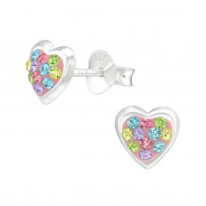 E01421-MX   Sterling Silver open Heart Ear Rings with crystals