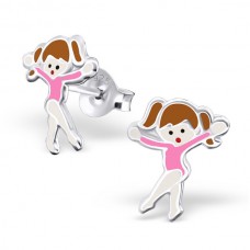 E01717-PK   Sterling Silver gymnast Ear rings with epoxy