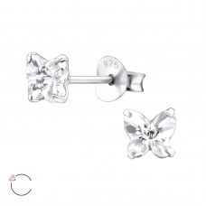 E01843-CR   Sterling Silver Butterfly Ear rings with clear CZ