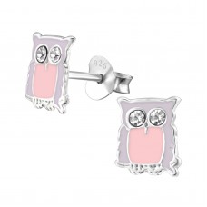 E00187-PK    Sterling Silver Owl Ear rings with Crystal