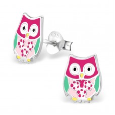 E02196-MX    Sterling Silver colour owl Ear rings 