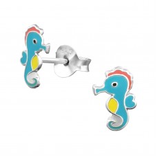 E02265-BL  Sterling Silver Sea Horse with epoxy