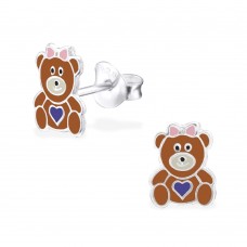 E02313-BR   Sterling Silver bear Ear rings with epoxy