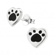 E02322-BK   Sterling Silver paw heart Ear rings with epoxy