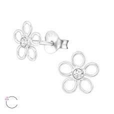 E02354-CR Sterling Silver Crystal Open Flower stud Ear rings