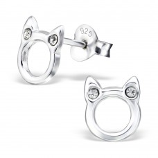 E02559-CR  Sterling Silver cat Ear Rings with crystals