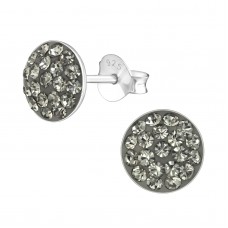 A02685-GR  Sterling silver grey crystal round ear rings