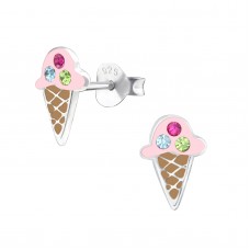 E02878-PK   Sterling Silver Ice-cream cone Ear Ring with crystals