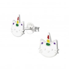 E03062-MX   Sterling Silver unicorn Cat Ear rings with epoxy