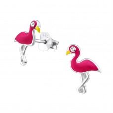 E03199-PK  Sterling Silver Flamingo Ear Rings with epoxy