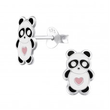 E03207-BK  Sterling Silver Panda Ear rings with heart