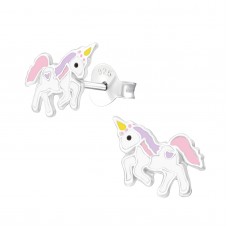 E03329-PK   Sterling Silver unicorn Ear rings with epoxy 