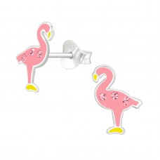 E04512-PK  Sterling Silver Flamingo Ear Rings with Crystals