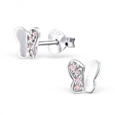 E06248-PK Sterling Silver CZ butterfly Ear rings 