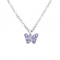 P01992-PU  Sterling Silver Crystal Butterfly Pendant Necklace