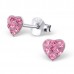 E01420-PK Sterling Silver Heart Ear rings with Crystals