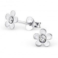 E00074-CR Sterling Silver Flower Ear rings with crystals