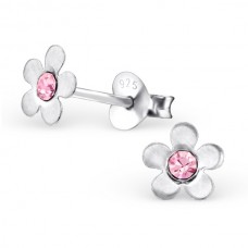 E00074-PK Sterling Silver Flower Ear rings with crystals