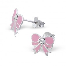 E00093-PK Sterling Silver Bow Ear rings with crystal & epoxy