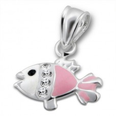 P00293-PK  Sterling Silver Fish Pendant Necklace with crystals & epoxy