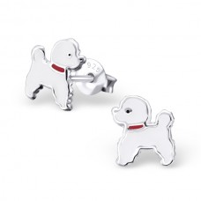 E01382-WH Sterling Silver Poodle Ear Rings with epoxy 