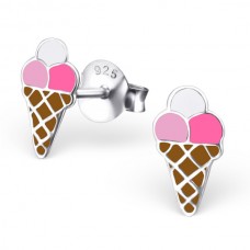 E01628-PK   Sterling Silver Ice-cream cone Ear Ring with epoxy 8x4mm