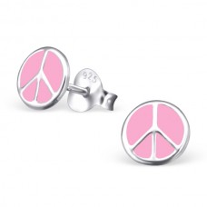 E01966-PK   Sterling Silver Pink Peace circle stud Ear rings 