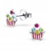 E01362-PK Sterling Silver Cupcake Ear Rings with epoxy & crystals