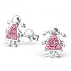 E01696-PK   Sterling Silver Pink Crystal Girl Ear Ring 