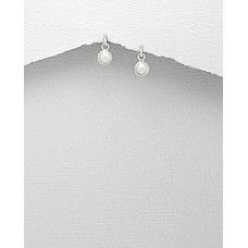 EE1087-PE   Sterling Silver mini synthetic pearl drop Ear Rings